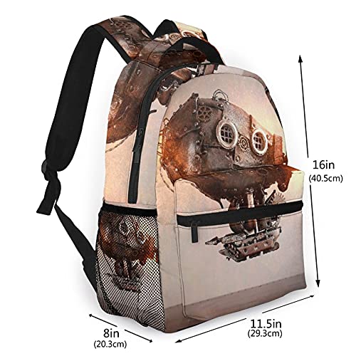 Casual Backpack，Steampunk Airship Gears Chessboard Flight，Travel Bookbag With Zipper，For Business, School, Work, Laptop Bookbag 16"X11.5"X8" steampunk buy now online