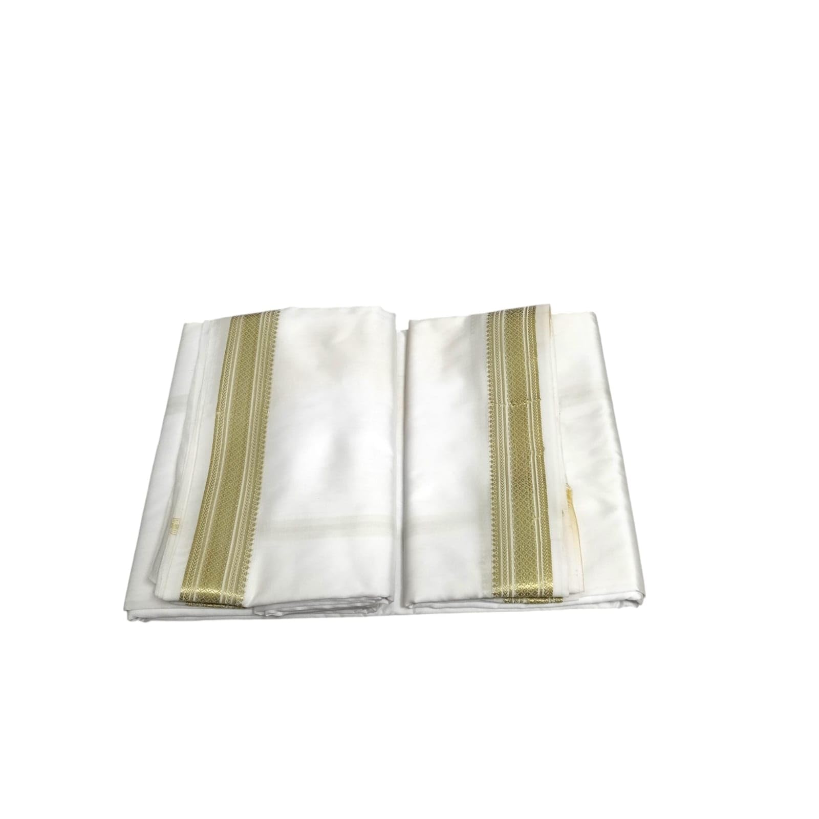 Traditional Men's Silk Dhoti and Dupatta Set, 4.25+2.25 Mtr with Gold Border (White)-picture-24