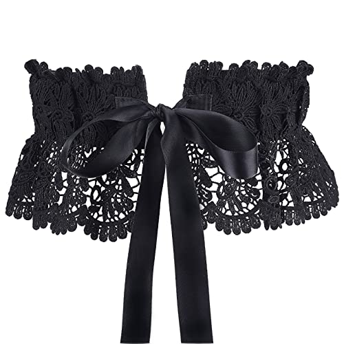 GORGECRAFT Elastic Wide Belt Black Stretchy Openwork Embroidered Lace Waist Dress Belts with Adjustable Tie-up Bowknot Waistband for Women Wedding Party Dresses Daily Wear Clothing Accessories