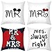 KKSJK Juego de 4 Fundas de Cojines Decorativas Mr & Mrs 45 x 45 cm, Fundas de Cojines de Pareja Modernas, Fundas de Cojines de Asiento de Lino para Dormitorios Decorativos, Sofá y Oficina