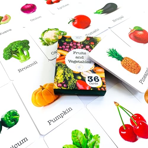 Image of Fruits & Vegetables | 36 Laminated Anti-Glare Flash Cards | Montessori Inspired Fun & Easy to Learn Toys for Kids