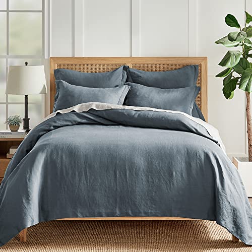 Image of Levtex Home - 100% French Flax Linen - Euro Sham - French Flax Washed Linen - Denim Blue - Sham Size (26x26in.), No Insert