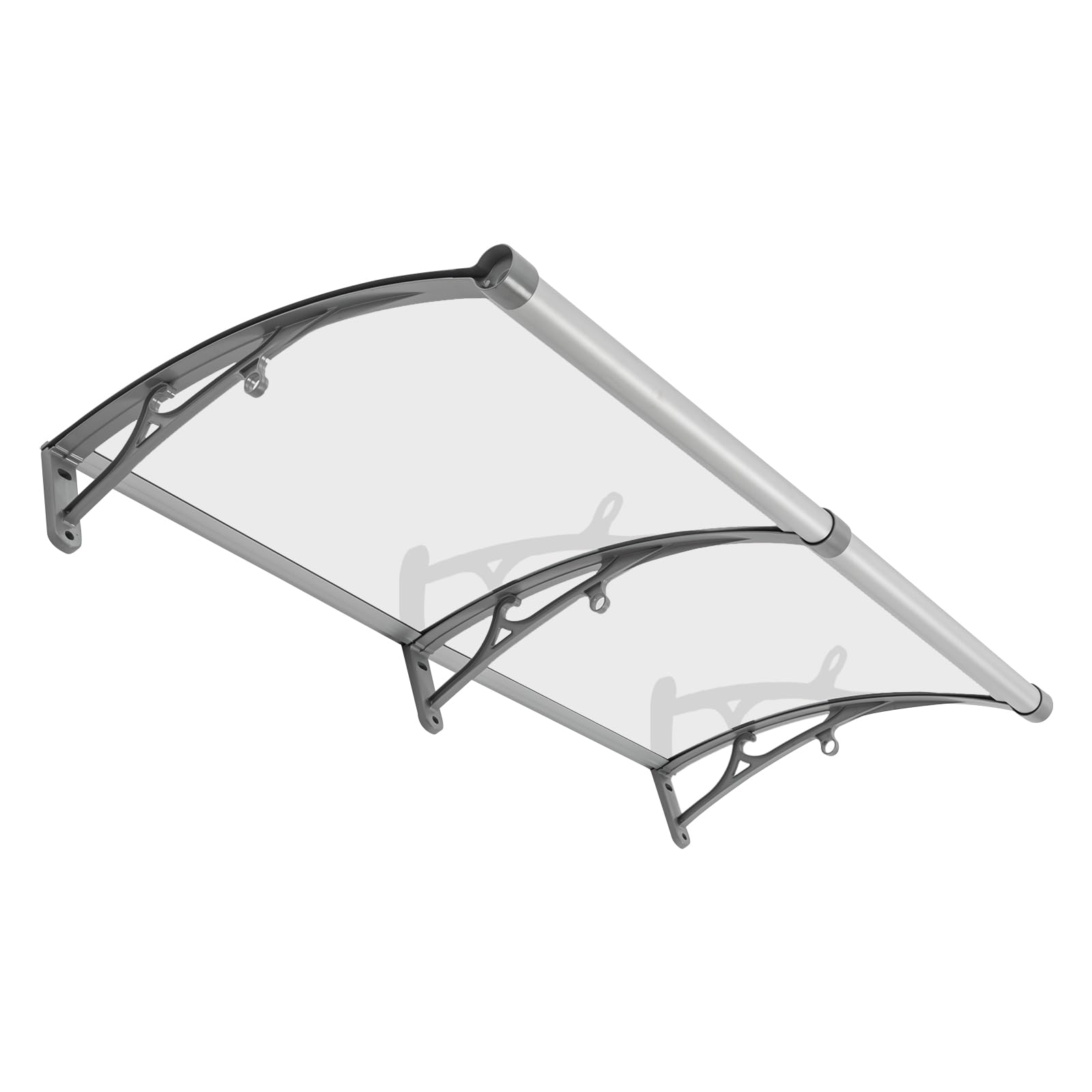 Vordach für Haustür 120 x 60 cm, Aluminium Regenschutz Überdachung Haustür für Balkone Dächer Höfe Garagen Terrassen Veranden (Silber+Transparent)