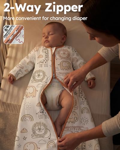 Image of Yoofoss Baby Sleep Sack 3-6 Months 100% Organic Cotton Long Sleeve Wearable Blanket Baby 2-Way Zipper 0.5 Tog Newborn Sleeping Sack, Lightweight