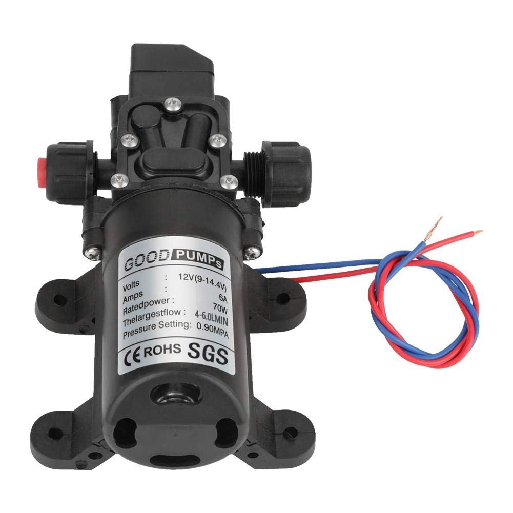 DC 12V Pompa Autoadescante, 70W 0.9Mpa 6L/Min Pompa Acqua Ad Alta Pressione Pompas Autoadescante A Membrana Ad Alta Pressione Ad Acqua Per Roulotte/RV/Camper/Barche/Giardino