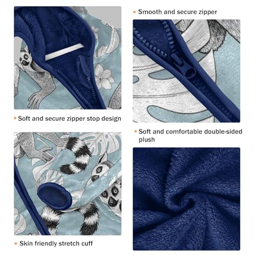 Lemur and Leaf Pattern Print Toddler Fleece Jacket Girl Boys Hooded Fleece Jacket Coat Warm Outwear Zip-up 3-10T3