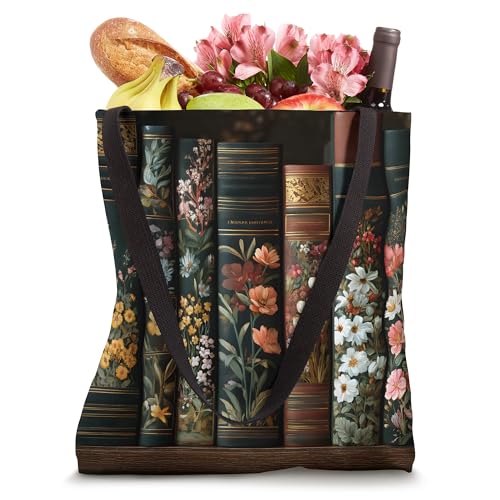 Vintage Floral Bookshelf Dark Academia Tote Bag miniatura 4