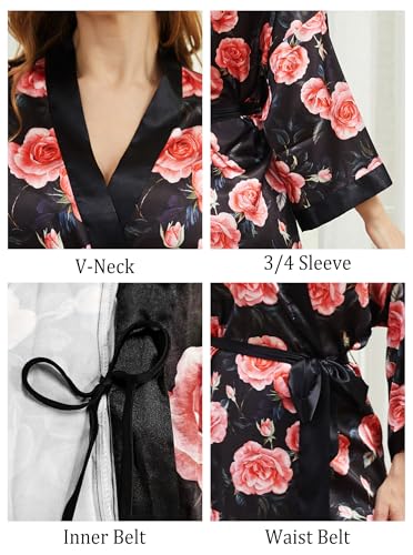 Artfasion Women Silky Floral Robes: Long Satin Bathrobes Sleepwear Loungewear3
