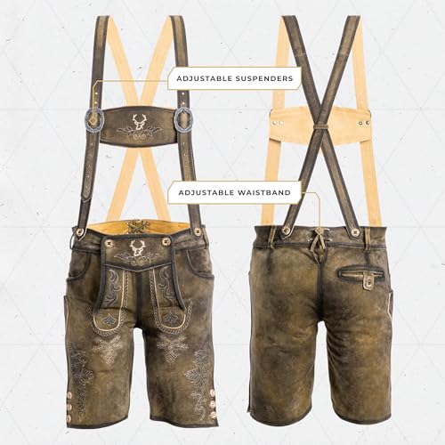 BAVARIA TRACHTEN Lederhosen Men Oktoberfest Costume - Genuine Leather, German Mens Lederhosen - Antique Waxed Brown2