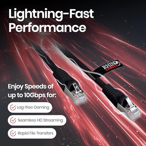 rhinocables CAT 6a Ethernet Cable | 10Gbps S/FT High-Speed & Large Bandwidth Data Transfer | Reliable LAN Network RJ45 Cable | Wi-Fi Broadband Cable for Seamless Gaming & Streaming (3m, Black)