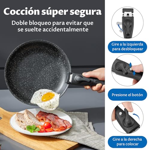 Miniatura 3 de Juego De Utensilios De Cocina De Inducción De 10 Piezas, Ollas Y Sartenes Antiadherentes Con Asas Desmontables, Para Todas Las Fuegos, Diseño Apilable, Apto Para Lavavajillas Y Horno