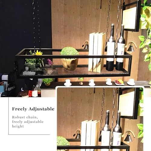 Ceiling-Mounted Metal Iron Hanging Plant Stand & Wine Shelf with Chain - Decorative Storage Rack for Kitchen, Bar & Restaurant - 80x25x15cm