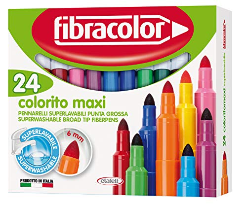 Fibracolor Colorito Maxi Packung mit 24 Filzstiften, grobe Spitze, superwaschbar