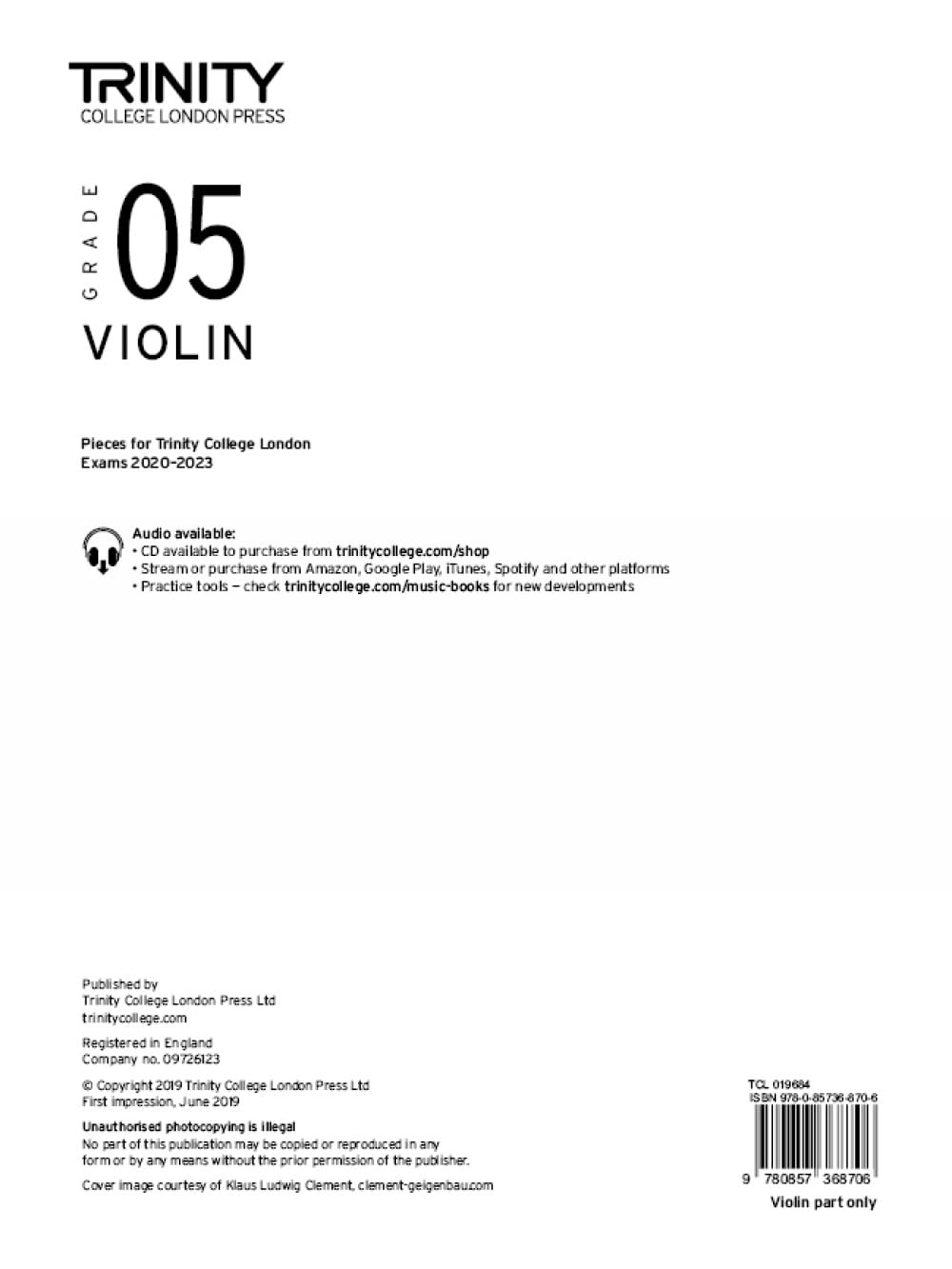Trinity College London Violin Exam Pieces From 2020: Grade 5 (Violin Part Only)