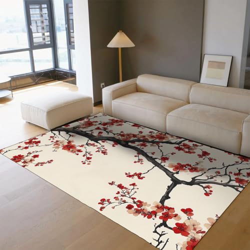 Tapis antidérapant fleurs de prunier 90x150cm pour sol glissant