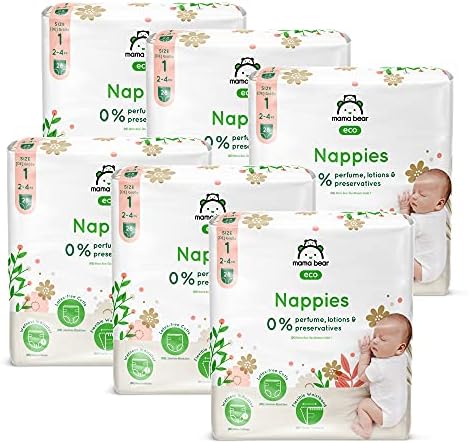 Amazon Brand - Mama Bear Eco Nappies, Size 1 (2-4kg) - 168 nappies (6 packs x 28)
