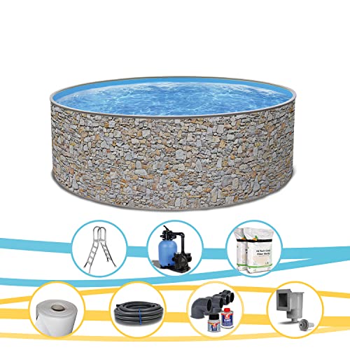 Paradies Pool Print Nature 24 Komplettset Platin rund, 350x120cm (Ø x H), Stahlwandpool Steinoptik, Poolfolie in blau 0… – Bild 3