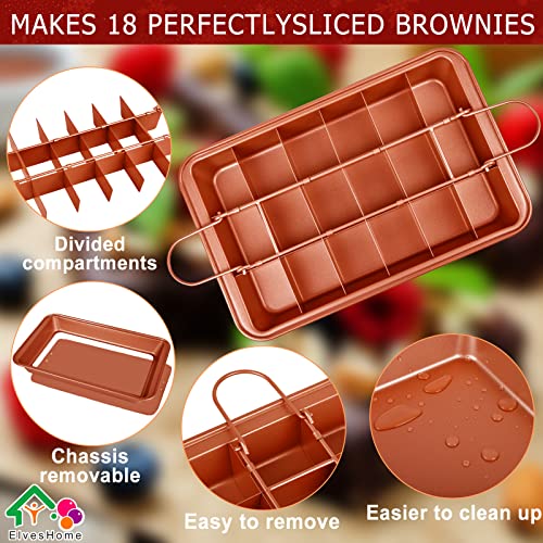 Brownie Pan with Dividers, Brownies Pan with Cutter, Nonstick Brownie Baking Pan with Spatula Brush, Rectangular Cake Pans All Edges Brownie Mold Tray for Baking Bread Cookie Bites Biscuit Muffin, etc by ElvesHome - Image 2