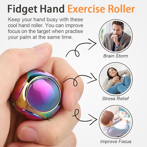 Image of Dilabnba Fidget Spinners Stress Ball Kinetic Desk Toy for Kids Adults, Metal Handheld Gadget Finger Hand Spin Fingertip Gyro Goody Bag Fillers Gift, Rainbow