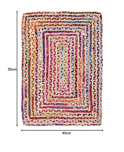 Image of Handmade Natural Jute Cotton Natural Fibers Floor /Door Mat Rugs Furnish Decor Striped Rectangular Design Carpet for Bedroom Living Room (JUTE004, 2x6-Runner)