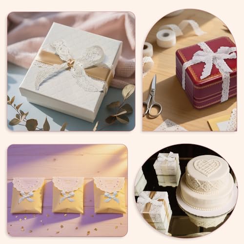 image for Syn-zer 30 Yards White Lace Ribbon, 0.6 inch Narrow Elastic Lace Trim,