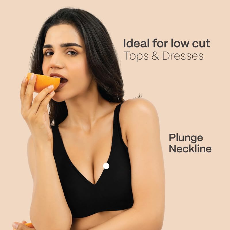 Image of B'There Women's Premium Medium Coverage Seamless Plunge Bra | Deep Neckline T-Shirt Bra with CloudSoft Everyday Comfort, Non-Wired Design & Non-Removable Molded Cups | Low-Cut Bra