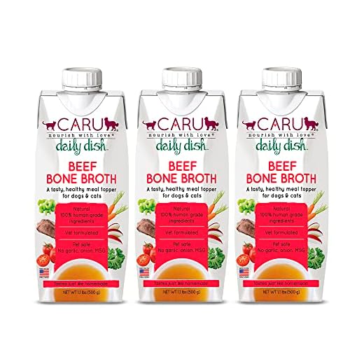 Caru - Daily Dish Beef Bone Broth - Meal Topper for Dogs & Cats - Supports Overall Pet Health - Pour-Over Broth for Wet/Dry Food - Human Grade Ingredients - Non-GMO - Made in USA - 3 Pack