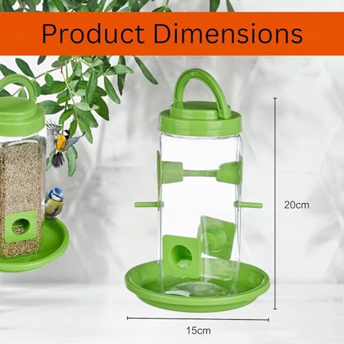 Image of QONETIC Bird Feeder Tower | Hanging for Balcony, Window, Garden | Outdoor Plastic Bird Food Feeder | 900g Seed Container for Sparrows, Finches, Budgies (Bird Feeder, 1)