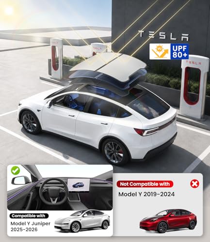 Image of Zanch Tesla Model Y Juniper Sunshade Roof for 2025-2026, Black | Never Sag, Snap-On Installation, Custom Fit, Heat Insulation, UV Protection, Foldable Roof Shade
