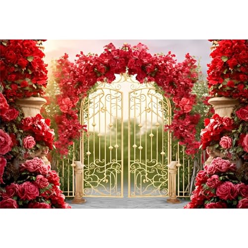 Toile de fond château rétro jardin doré 1.5x0.9m pour décor anniversaire