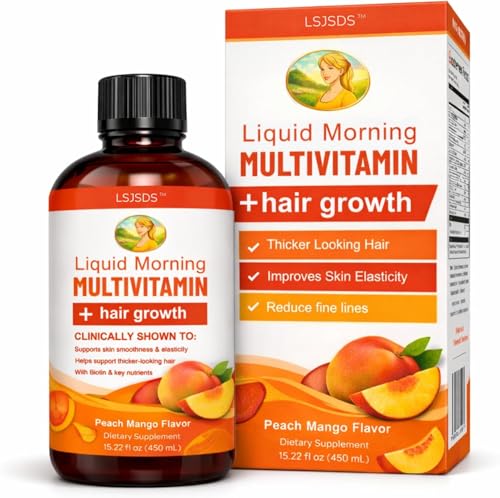 LSJSDS Liquid Multivitamin Hair Growth 15.22 fl oz / 450ml Support Healthy Skin Promote Thicker Fuller Hair Reduce Wrinkles & Fine Lines (Peach Mango)