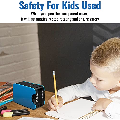 Joinpro Pencil Sharpeners, Professional Electric Pencil Sharpener Battery Operated, Heavy-Duty Helical Blade; Auto Quick Sharpening For 6-8Mm No.2/Colored Pencils, Kids, Classroom, Office (Blue) #TOP4