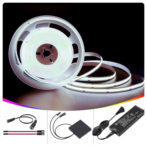Image of VST 8mm 16.4ft COB LED Strip Lights Natural White 6000K, 24V Dimmable LED Tape Light, 48w, 2640 LEDs, Ra 93+, IP30, Lighting for Cabinets with ETL Listed 48W Led Driver and Touch Switch