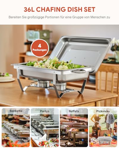 Wilprep Chafing Dish Edelstahl Buffet-Set Warmhaltebehälter Speisenwärmer Wärmebehälter Rechaud für Catering, Buffet und Party (4 Set 4x1+8x1/2 GN-Behälter) – Bild 3