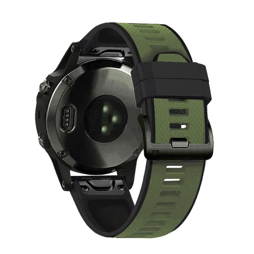 NotoCity Band Compatible with Garmin Fenix 5/Fenix 6 Pro/Fenix 5 Plus/Fenix 6/Forerunner 945/Forerunner 935/Approach S60/Quatix 5 22mm Silicone Strap, Army Green-Black, 230 millimètres, Military