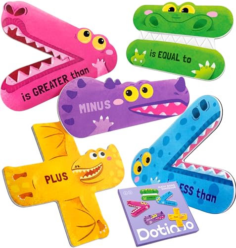 Dotimo 5 Pcs Magnetic Math Symbols, Greater Than Less Than Alligator Signs for Math Problem Solving, 1st Grade Math Manipulatives for School Classroom (5 Magnetic Math Signs)