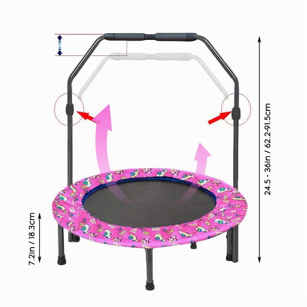 Trampolino elastico per 36" Trampolino Elastico Fitness bambini con manico e Copertura Imbottita di Sicurezza |per Interno ed Esterno| Pieghevole e Resistente per i Bambini