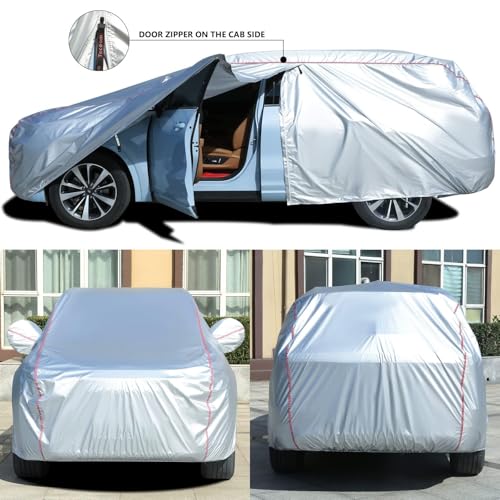 Image of Tecoom Hard Shell Zipper Design Waterproof UV-Proof Windproof Car Cover for All Weather Indoor Outdoor Fit 216-230 Inches Full-Size SUV /Van
