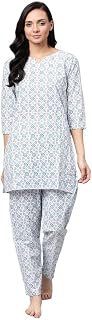 anubhutee Women Grey Pink Pure Cotton Printed Straight Night Suit Pajama Set Price In India