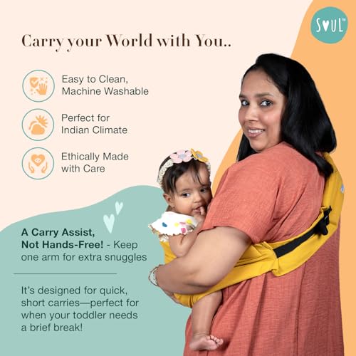 Image of Soulslings Imbu Buckle Hip Sling Baby Carrier -100% Cotton - Mustard | Baby Toddler Carrier | Baby Sling Carrier | Lightweight Sling Baby Carrier for Babies & Toddlers | Adjustable for 6 - 30 Months (Upto 20kg)
