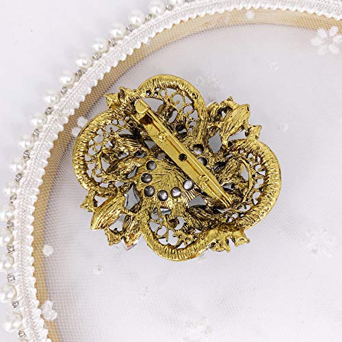Image of LAXPICOL Women's Large Sparkly Crystal Flower Brooch Pin Fashion Statement Broach Pin