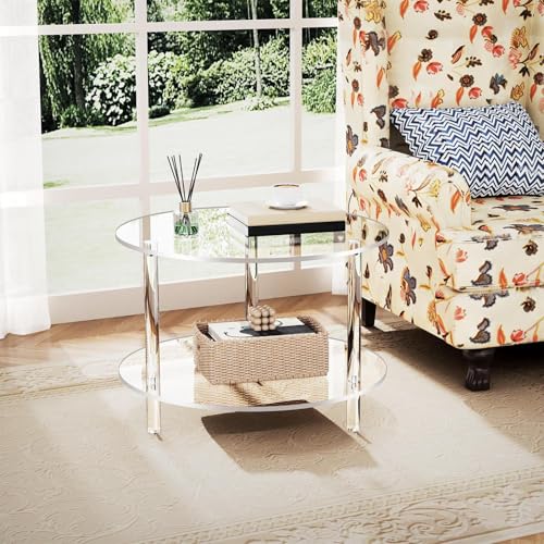 Acrylic Coffee Table, Round Center Table, Double Layers Design, Convenient Installation, Home Aesthetic Decoration, Modern Furniture for Home, Studio and Hotel, 40 x 40 x 42 cm – Image 5