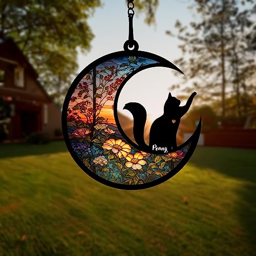 Pet Memorial Suncatcher| Loss of Pet Sympathy Gift| Handmade Custom Name Cat Decor, Engraved Cat Lovers Gift for Mothers Birthday