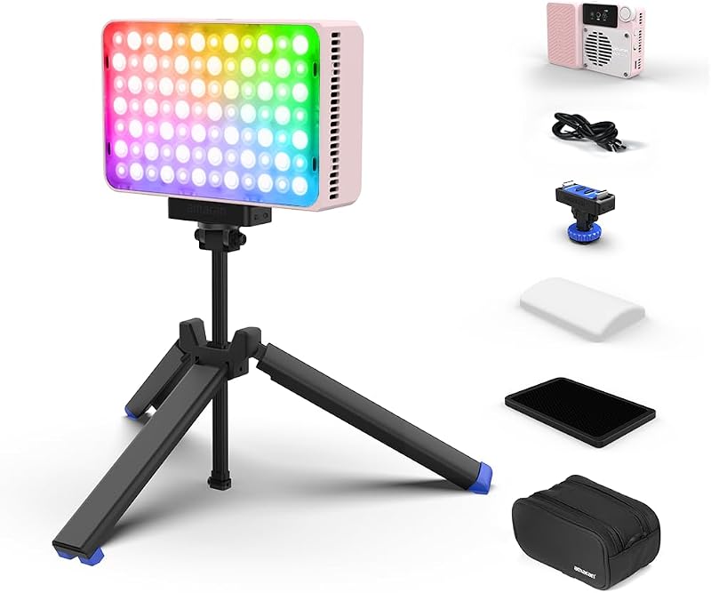 Ace 25c Kit RGB Pocket LED Light On Camera Light Pink | Boost Mode to 32W Mini Video Light,2300K~10000K Support Magnetic Attraction App Control Carrying Case,Mini Tripod,Grid