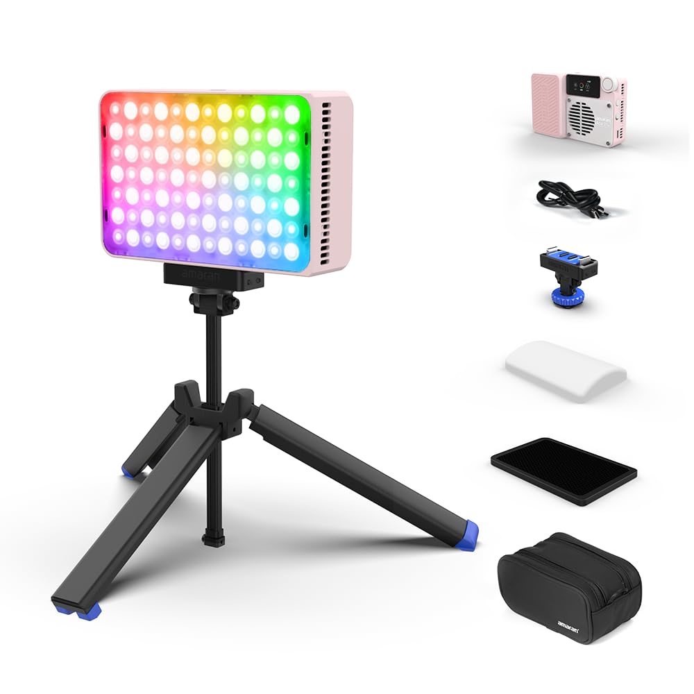 Amaran Ace 25c RGBWW kolorowe oświetlenie LED, 32 W, oświetlenie wideo on-Camera, 2300 K-10000 K, 5908 lx przy 0,5 m, szybkie ładowanie USB-C, magnetyczne mocowanie, bezprzewodowe sterowanie aplikacją