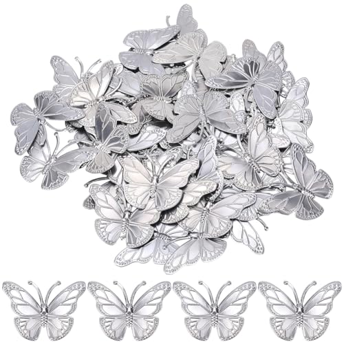 GORGECRAFT 50pz Mariposas de Metal 3D Decoración de Pared para Primavera Y Verano Escultura de Insectos Adorno Colgante para Jardín Patio Cerca Dormitorio Oficina Ventana Exterior 4.45 x 6cm