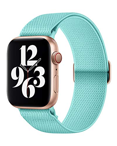 Image of AMANECER Stretchy Nylon Bands Compatible with Apple Watch Ultra 3 /2 /1 SE 11 /10 /9 /8 /7 /6 /5 /4, Adjustable Braided Elastic Sport Loop Rugged Straps for iWatch Women Men (Turquoise Teal, 44 /45 /46 /49MM)