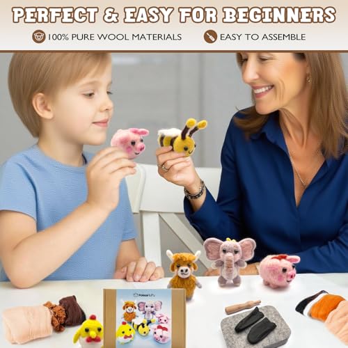 Image of PokeaFluffy Needle Felting Kit, 6 Pcs Animals Needle Felting Starter Kit for Beginner Adult, Wool Felt Set with Instruction, Wool Roving, Foam Mat, DIY Home Decoration Holiday Craft Gift Idea