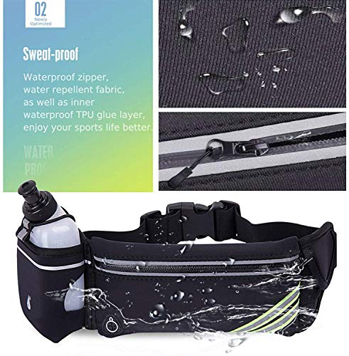 MOVOYEE Running Belt with Water Bottle Holder for iPhone 15 14 13 12 11 Pro Max Xr Xs X 8 7 6S 6 Plus Mini/Galaxy,Reflective Phone Belt Bag for Running Women Men Hydration Waist Bags Fanny Pack Pouch
