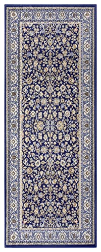 Nouristan Design Aljars - Alfombra (80 x 200 cm, 100% Polipropileno, Resistente y fácil de Limpiar, remallado, Ideal para Todas Las Zonas residenciales, Apta para Suelo Radiante), Color Azul y Crema Cover